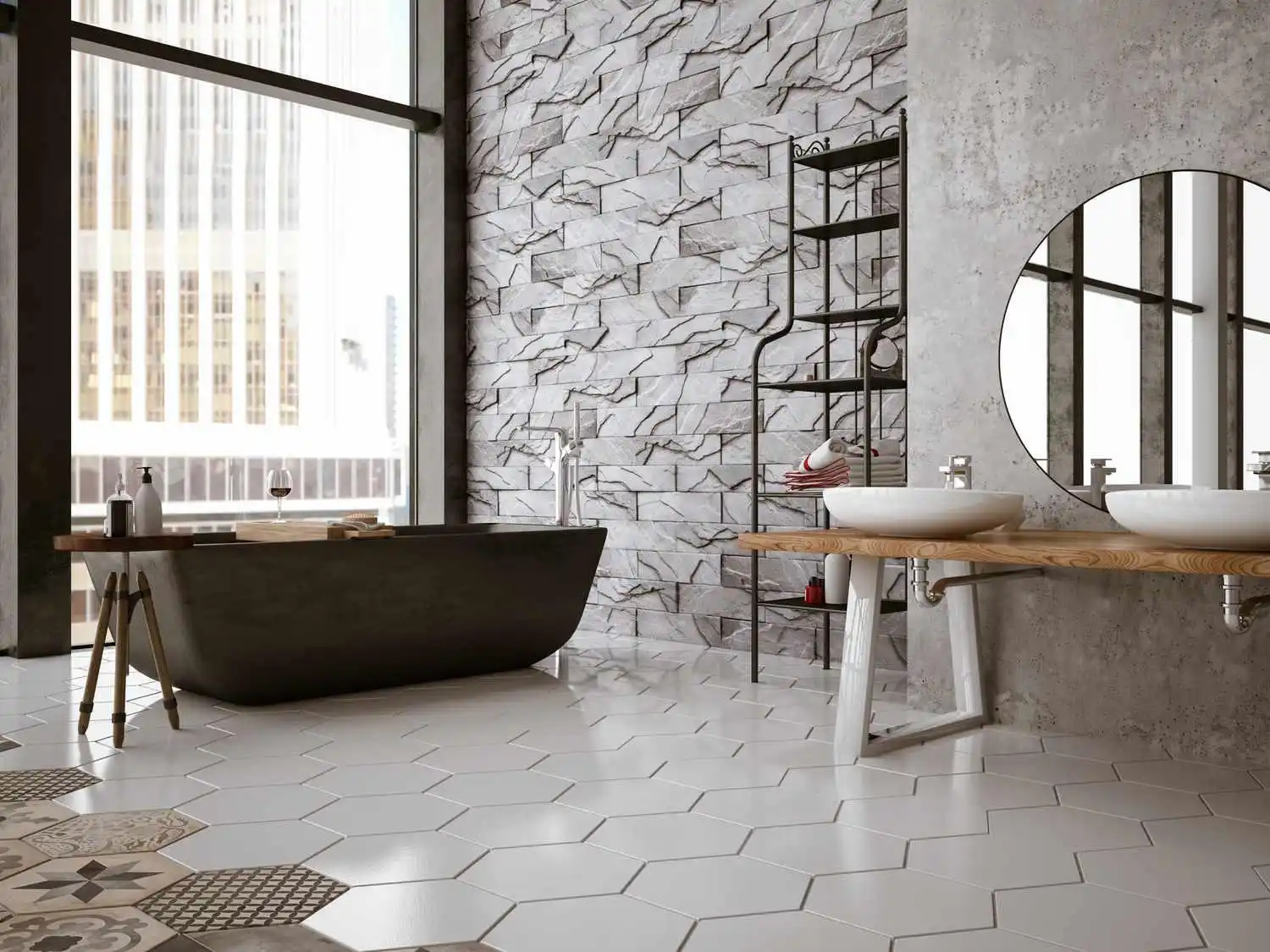 Bathroom tile and flooring installation with durable materials, expert craftsmanship, and modern design finishes